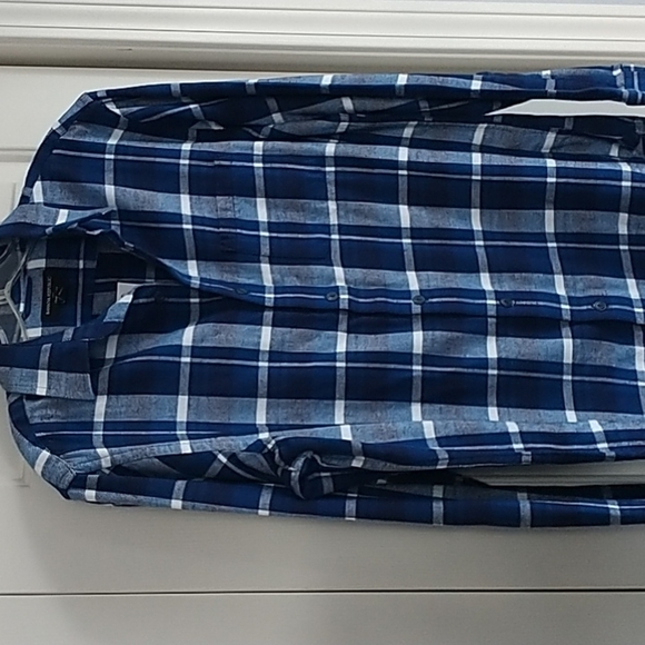 Banana Republic Standard Fit Button Front Blue Plaid Shirt M - Picture 3 of 14